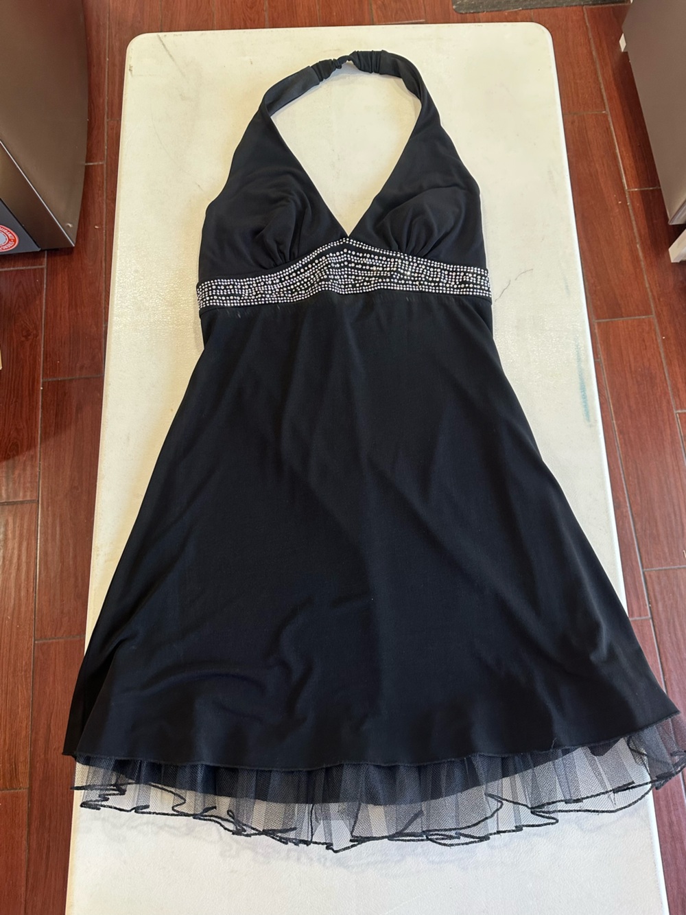 Ruby Rox Black One-Shoulder Halter Dress with Rhinestone Band - Picture 2 of 3